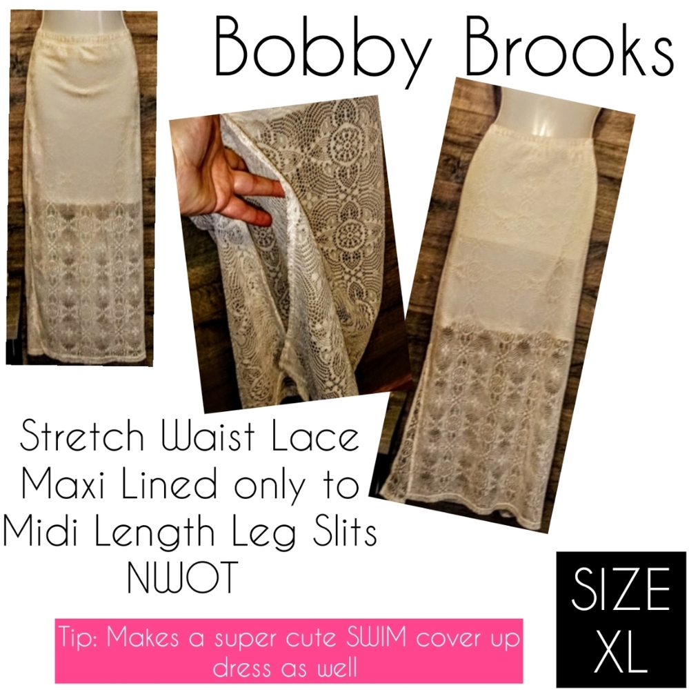 Bobby Brooks Skirt Size XL Maxi Lace Lined Slit - Picture 8 of 8